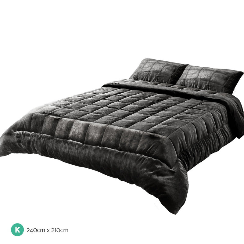 Giselle Bedding Faux Mink Quilt Fleece Throw Blanket Comforter Charcoal King