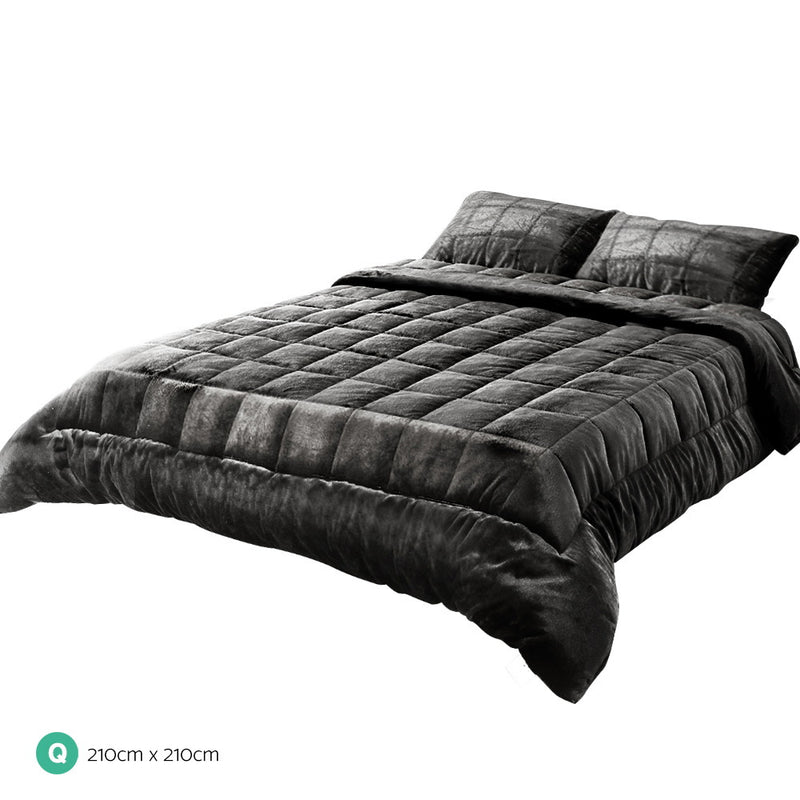 Giselle Bedding Faux Mink Quilt Comforter Throw Blanket Doona Charcoal Queen