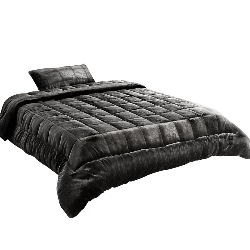 Giselle Bedding Faux Mink Quilt Fleece Throw Blanket Comforter Duvet Charcoal Single