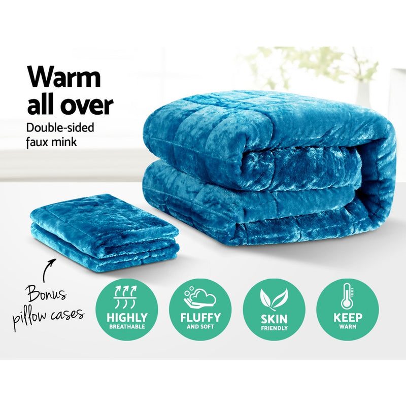 Giselle Bedding Faux Mink Quilt Comforter Winter Weighted Throw Blanket Teal King