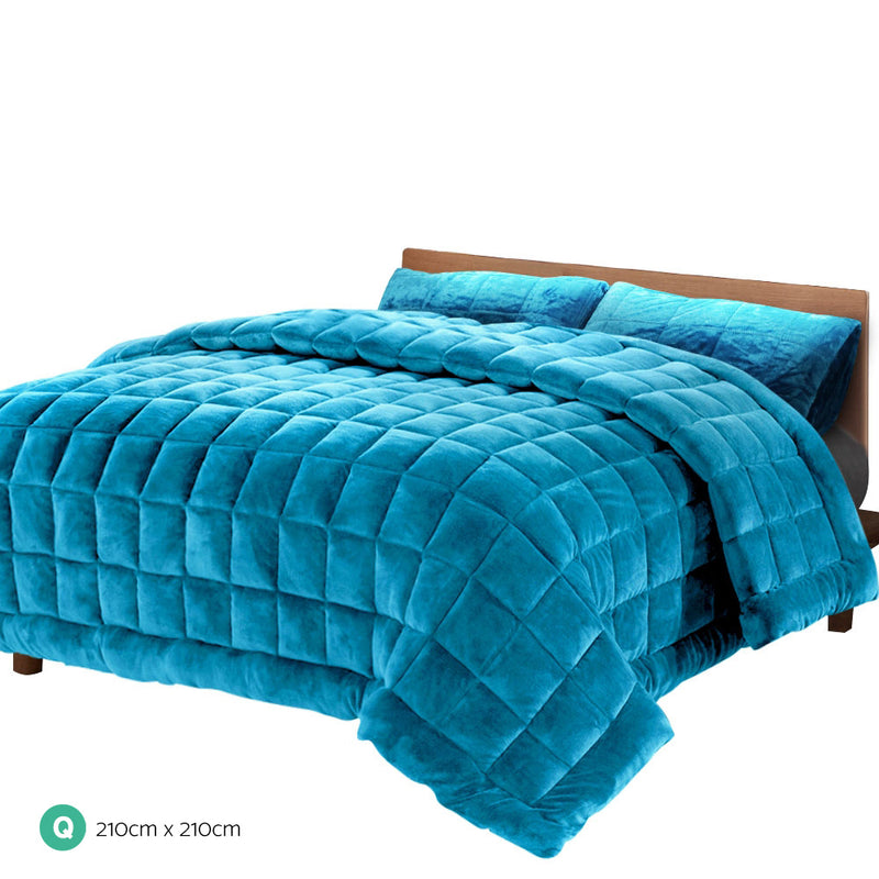 Giselle Bedding Faux Mink Quilt Comforter Duvet Doona Winter Throw Blanket Teal Queen