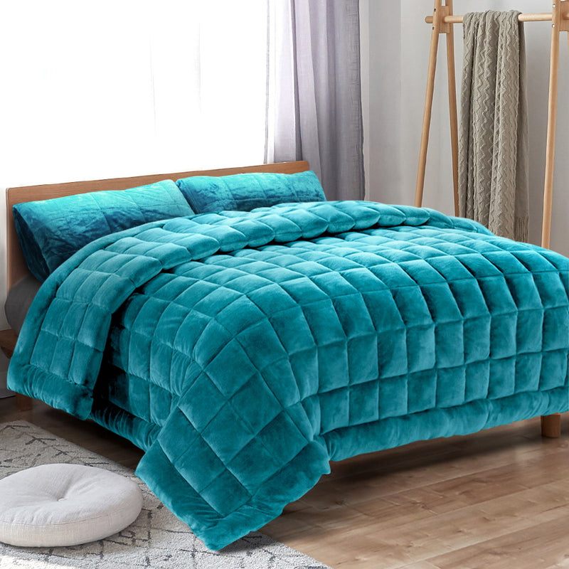 Giselle Bedding Faux Mink Quilt Comforter Duvet Doona Winter Throw Blanket Teal Queen