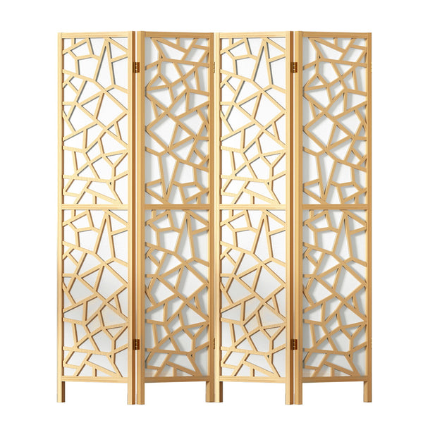 Artiss Clover Room Divider Screen Privacy Wood Dividers Stand 4 Panel Natural