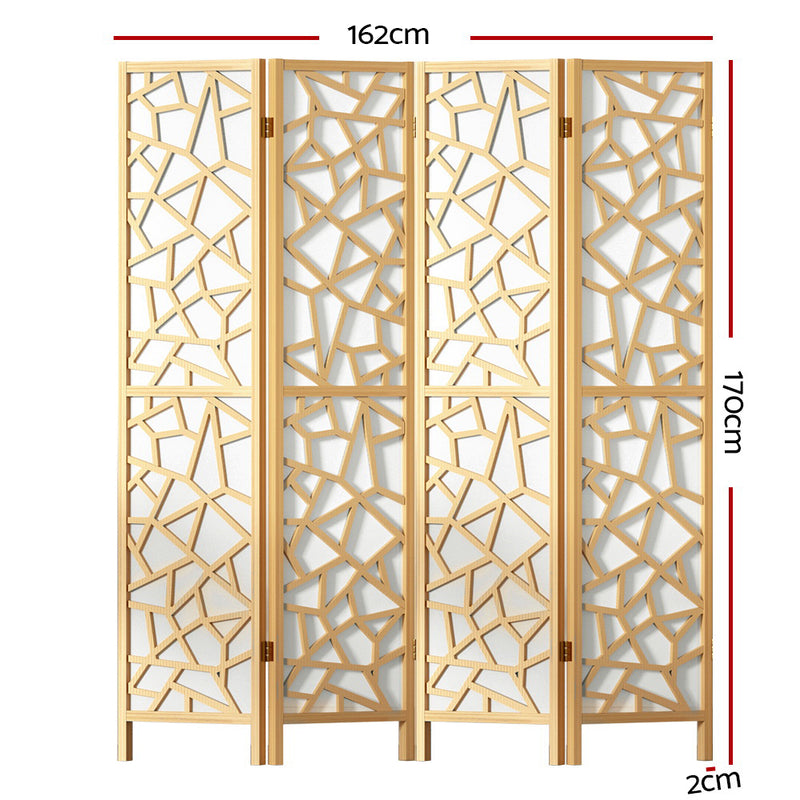 Artiss Clover Room Divider Screen Privacy Wood Dividers Stand 4 Panel Natural