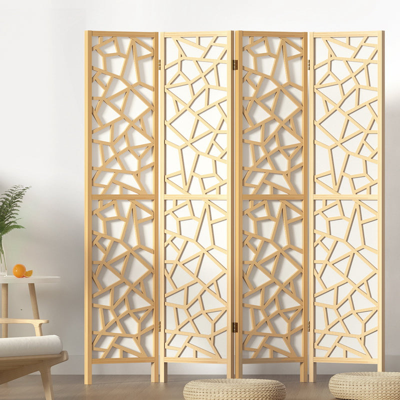 Artiss Clover Room Divider Screen Privacy Wood Dividers Stand 4 Panel Natural