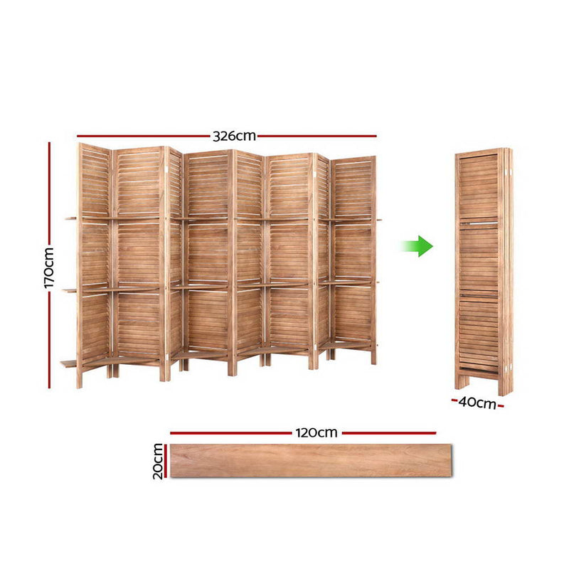 Artiss Room Divider Screen 8 Panel Privacy Dividers Shelf Wooden Timber Stand