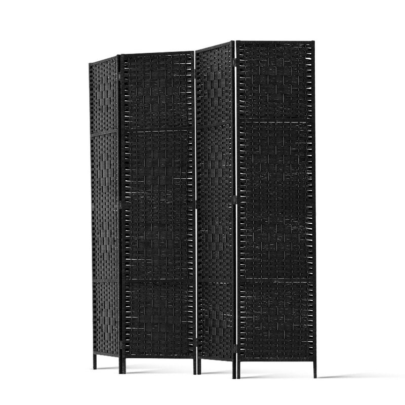 Artiss 4 Panel Room Divider Privacy Screen Rattan Woven Wood Stand Black