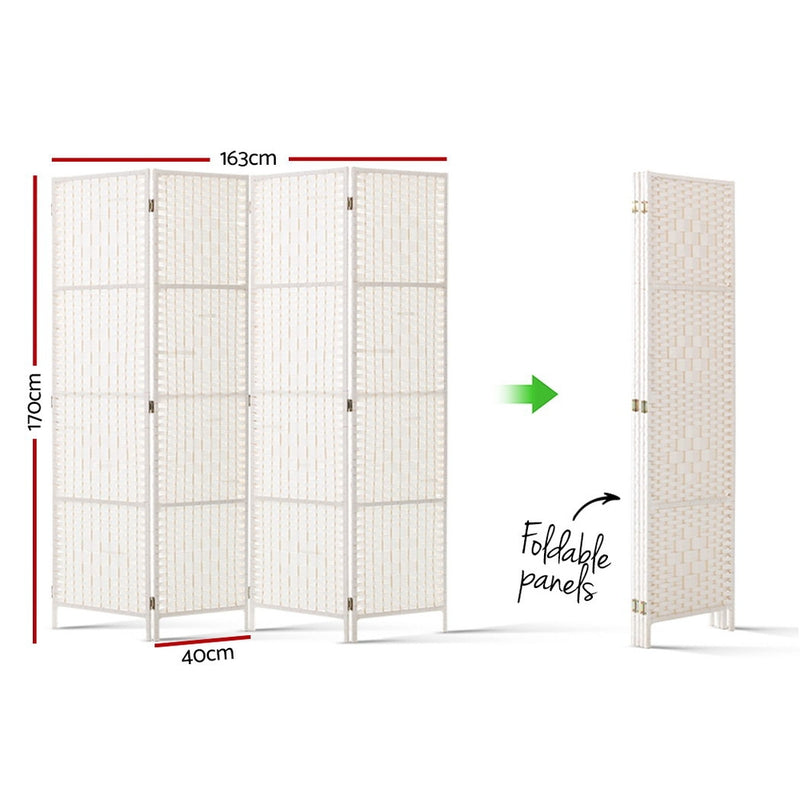 Artiss 4 Panels Room Divider Screen Privacy Rattan Timber Fold Woven Stand White