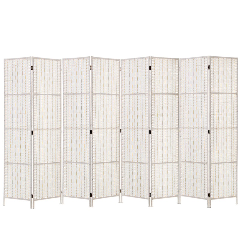 Artiss 8 Panels Room Divider Screen Privacy Rattan Timber Fold Woven Stand White