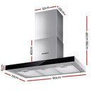 Devanti Range Hood 900mm Rangehood 90cm Stainless Steel Glass Kitchen Canopy Black