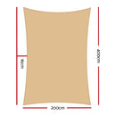 Instahut 2 x 4m Waterproof Rectangle Shade Sail Cloth - Sand Beige