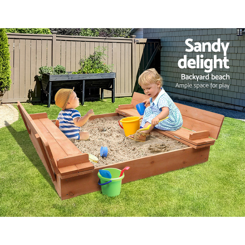 Keezi Wooden Outdoor Sandpit Set - Natural Wood