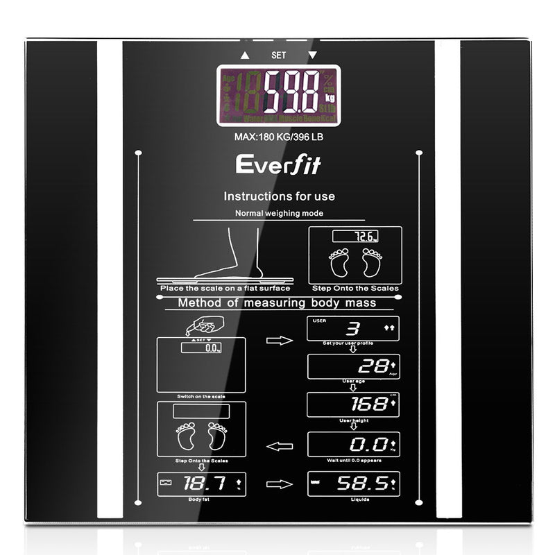 Everfit Bathroom Scales Digital Body Fat Scale 180KG Electronic Monitor Tracker