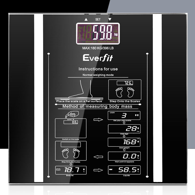 Everfit Bathroom Scales Digital Body Fat Scale 180KG Electronic Monitor Tracker