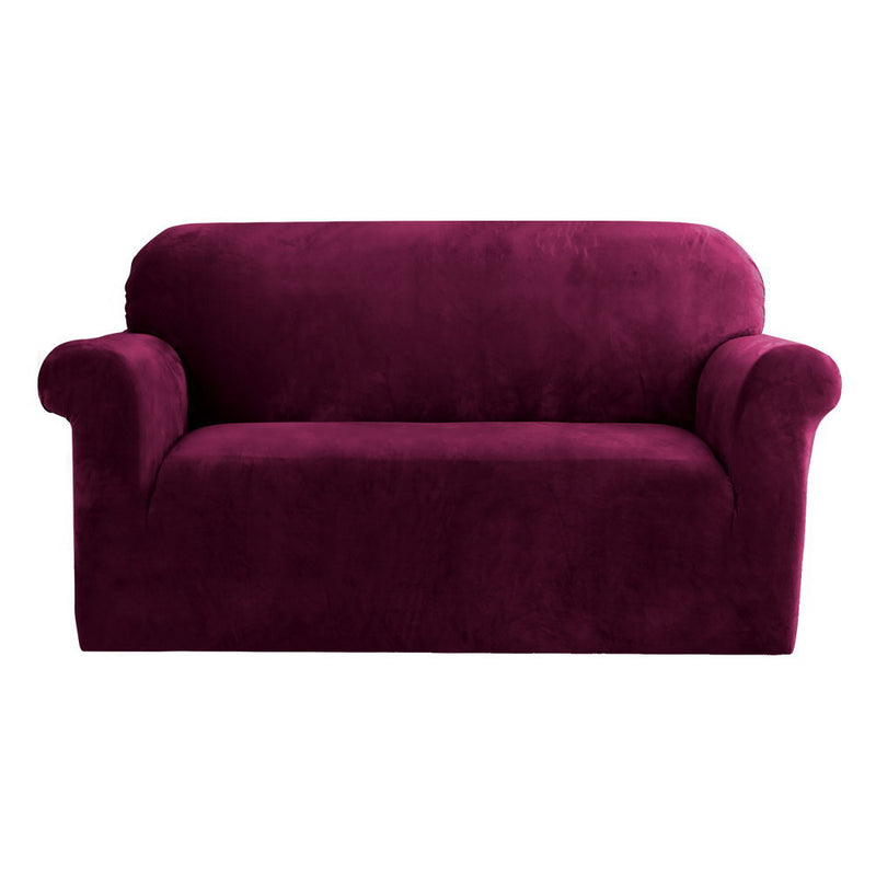 Artiss Velvet Sofa Cover Plush Couch Cover Lounge Slipcover 2 Seater Ruby Red