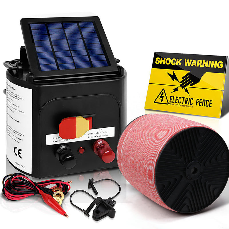 Giantz Electric Fence Energiser 3km Solar Powered Energizer Set + 1200m Tape