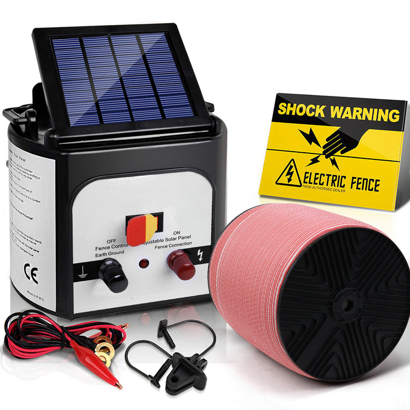 Giantz Electric Fence Energiser 8km Solar Powered Energizer Charger + 1200m Tape