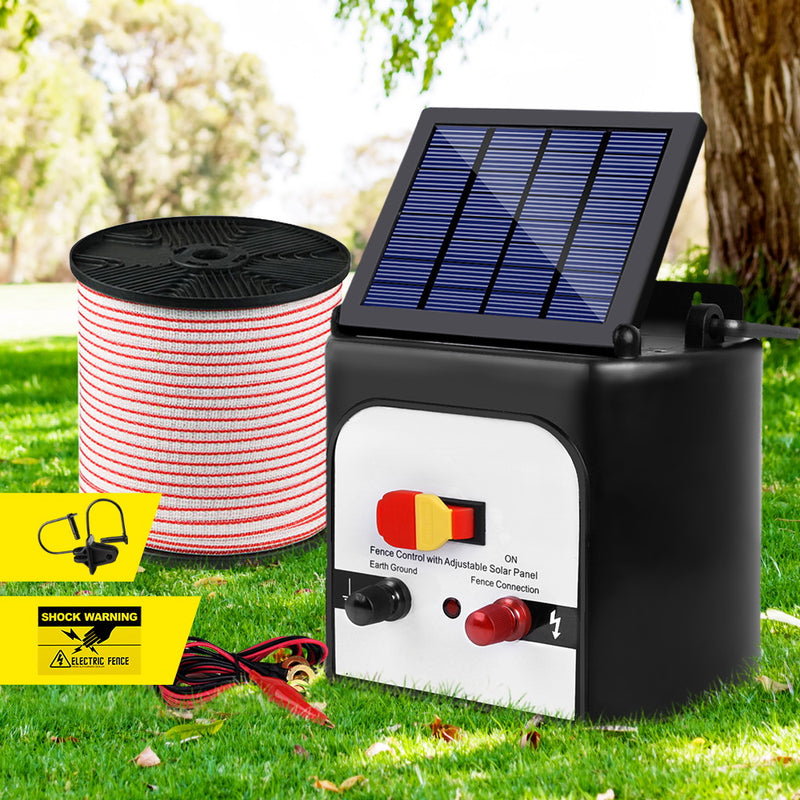 Giantz 8km Solar Electric Fence Energiser Charger with 400M Tape and 25pcs Insulators