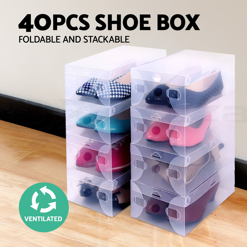 40pcs Clear Shoe Storage Box Transparent Foldable Stackable Boxes Organize Home