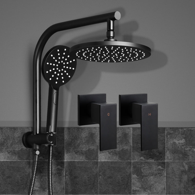 Cefito WELS 9'' Rain Shower Head Taps Round Handheld High Pressure Wall Black