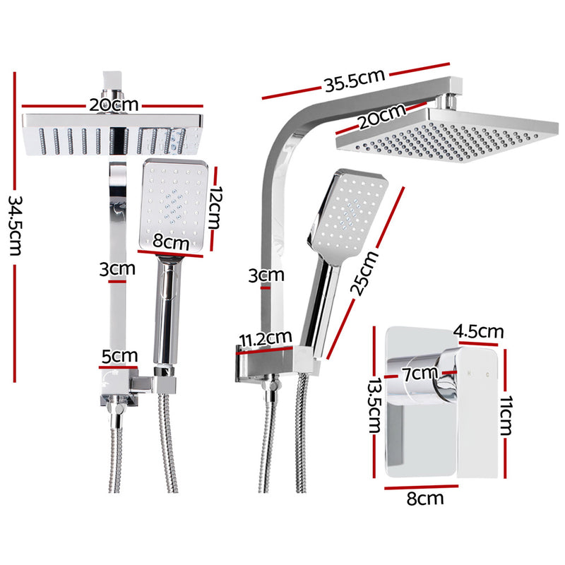 Cefito WELS 8'' Rain Shower Head Mixer Square Handheld High Pressure Wall Chrome