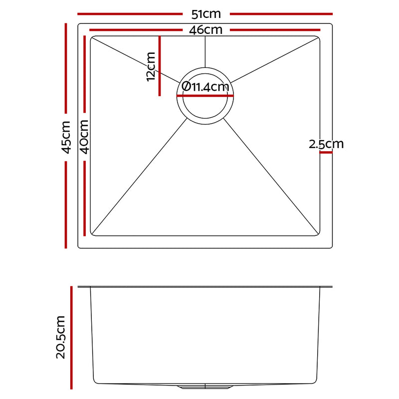 Cefito 51cm x 45cm Stainless Steel Kitchen Sink Under/Top/Flush Mount Silver