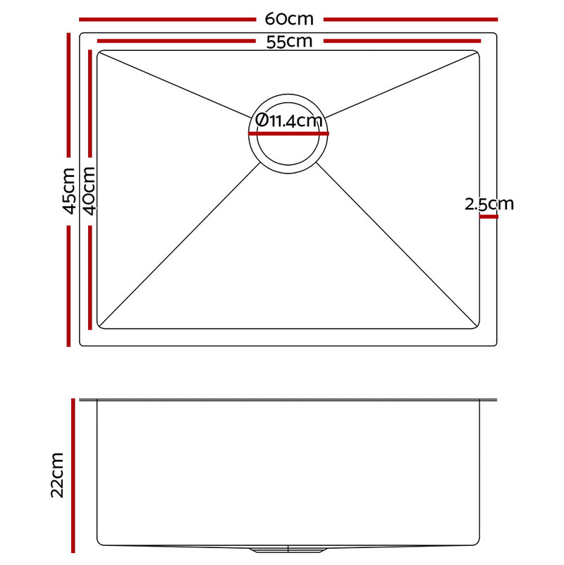 Cefito 60cm x 45cm Stainless Steel Kitchen Sink Under/Top/Flush Mount Silver