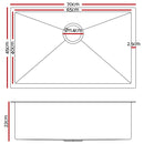 Cefito 70cm x 45cm Stainless Steel Kitchen Sink Under/Top/Flush Mount Black