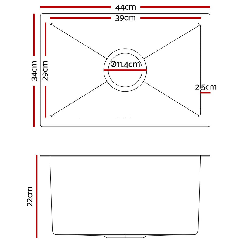 Cefito 34cm x 44cm Stainless Steel Kitchen Sink Under/Top/Flush Mount Black