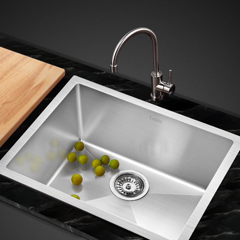 Cefito 54cm x 44cm Stainless Steel Kitchen Sink Under/Top/Flush Mount Black