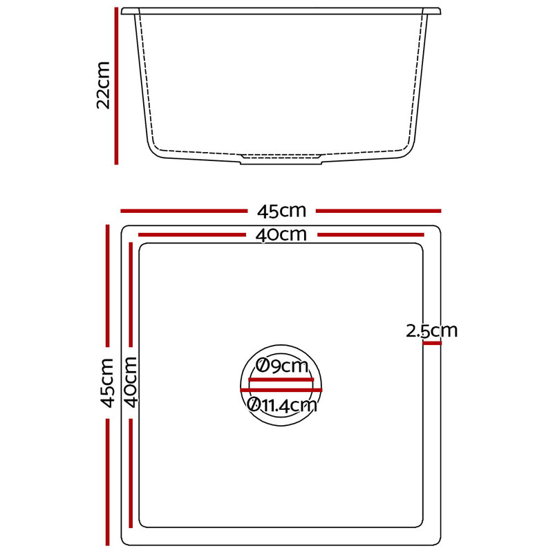 Cefito Stone Kitchen Sink 450X450MM Granite Under/Topmount Basin Bowl Laundry White