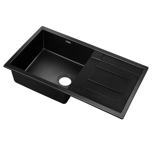 Cefito Stone Kitchen Sink 860X500MM Granite Under/Topmount Basin Bowl Laundry Black