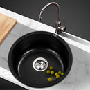 Cefito Stone Kitchen Sink Round 430MM Granite Under/Topmount Basin Bowl Laundry Black