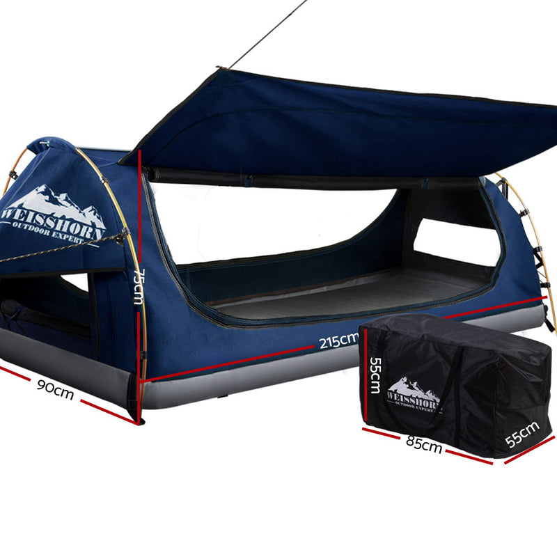 Weisshorn Swag King Single Camping Swags Canvas Free Standing Dome Tent Dark Blue with 7CM Mattress