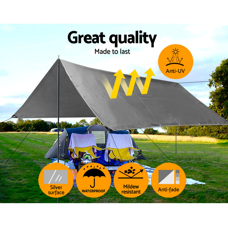 Instahut 3.6x6m Tarp Camping Tarps Poly Tarpaulin Heavy Duty Cover 180gsm Silver