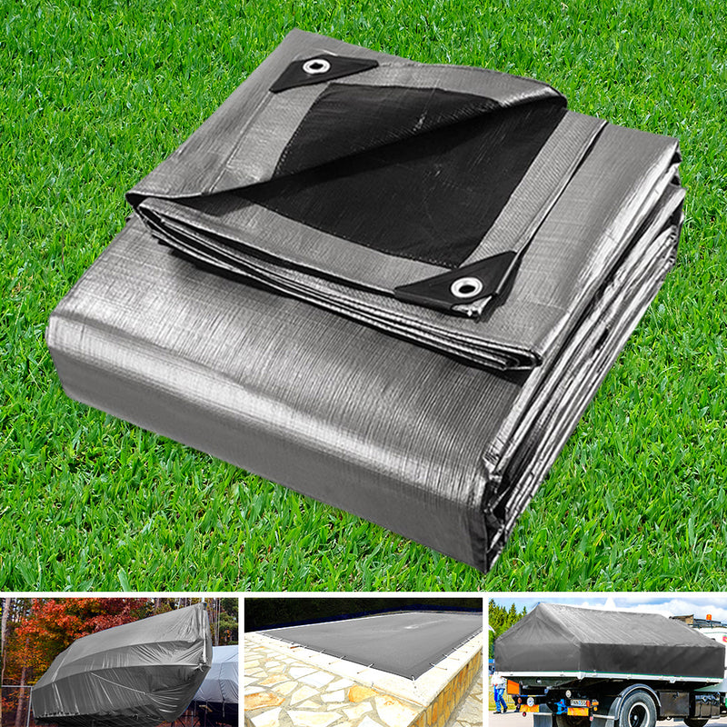 Instahut 3.6x6m Tarp Camping Tarps Poly Tarpaulin Heavy Duty Cover 180gsm Silver