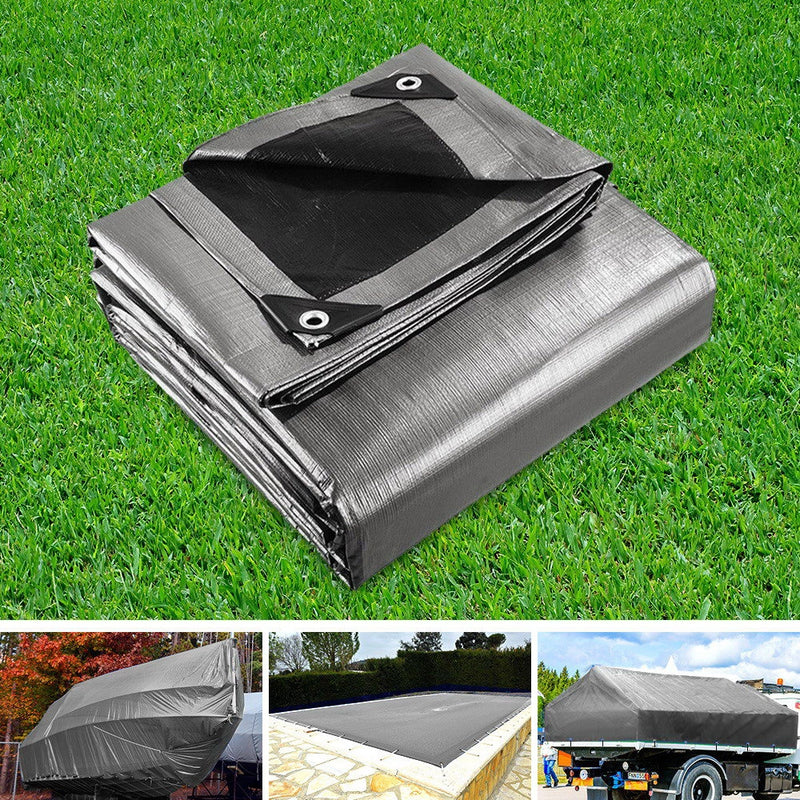 Instahut 3.6x7.3m Tarp Camping Tarps Poly Tarpaulin Heavy Duty Cover 180gsm Silver