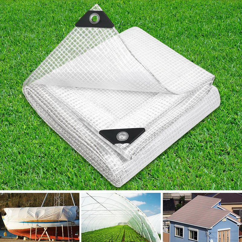 Instahut 3x4m Tarp Camping Tarps Poly Tarpaulin Heavy Duty Cover 135gsm Clear