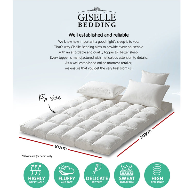 Giselle King Single Mattress Topper Pillowtop 1000GSM Microfibre Filling Protector