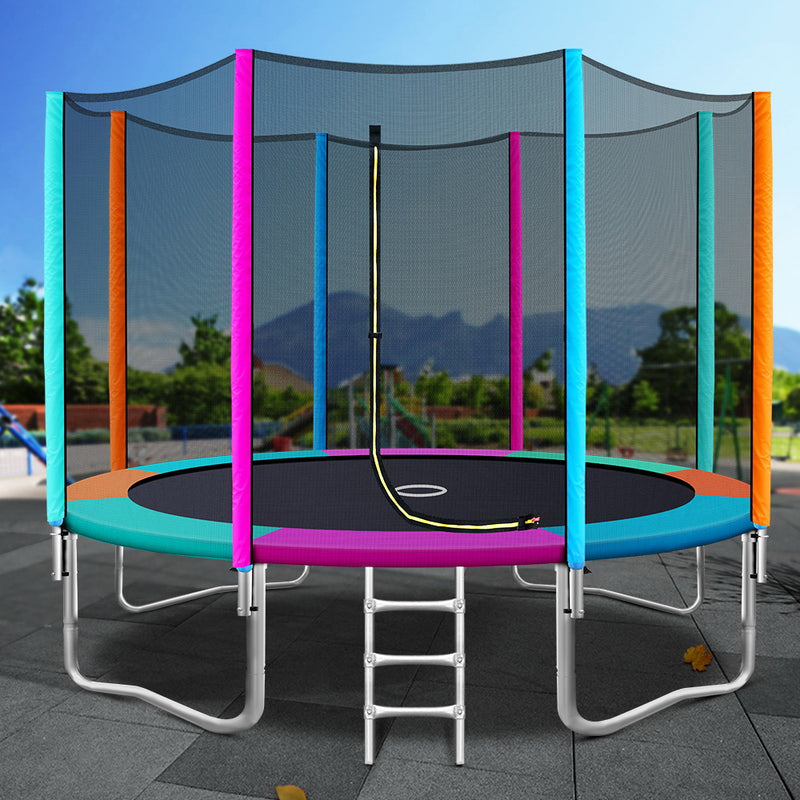 12FT Trampoline Round Trampolines Kids Safety Net Enclosure Pad Outdoor Gift Multi-coloured