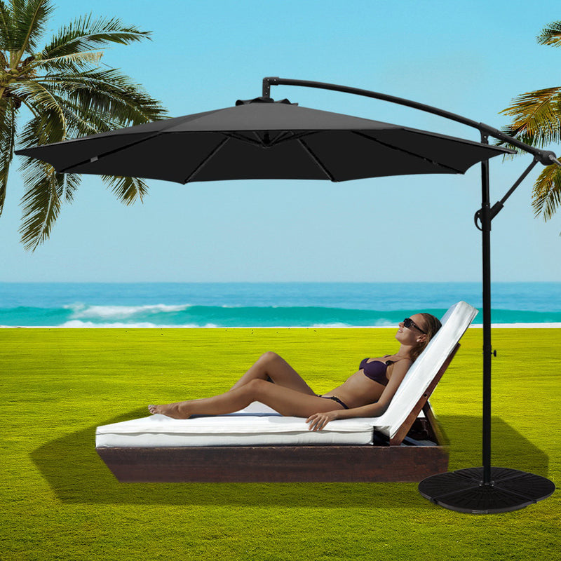 Instahut 3M Umbrella with 48x48cm Base Outdoor Umbrellas Cantilever Sun Beach Garden Patio Black