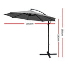 Instahut 3M Outdoor Furniture Garden Umbrella Charcoal