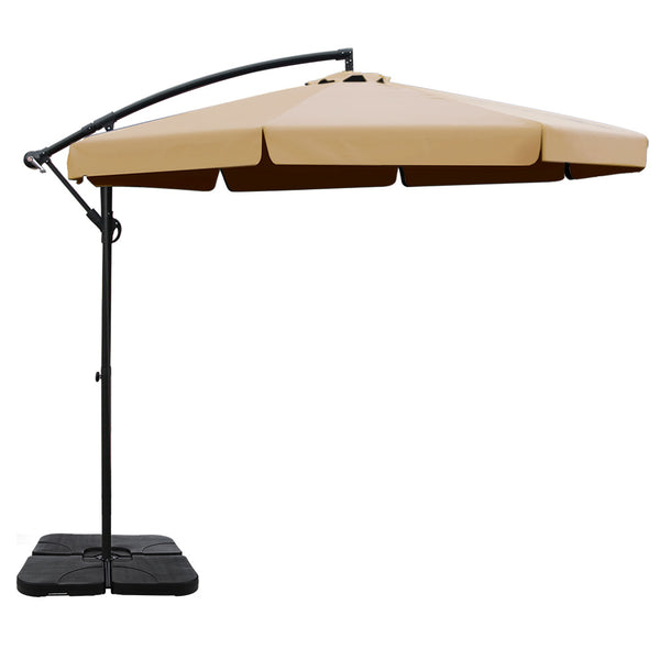 Instahut 3M Umbrella with 50x50cm Base Outdoor Umbrellas Cantilever Patio Sun Beach UV Beige