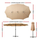 Instahut Outdoor Umbrella Twin Umbrella Beach Stand Base Garden Sun Shade 4.57m