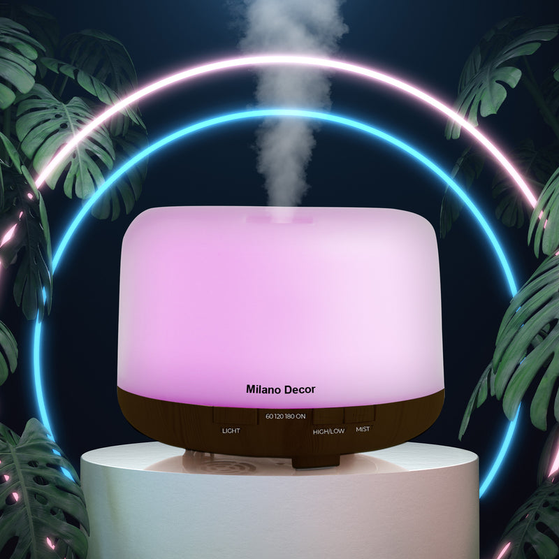 Milano Decor Mood Light Diffuser 500ml Ultrasonic Humidifier With 3 Pack Oils 500ml Dark Wood