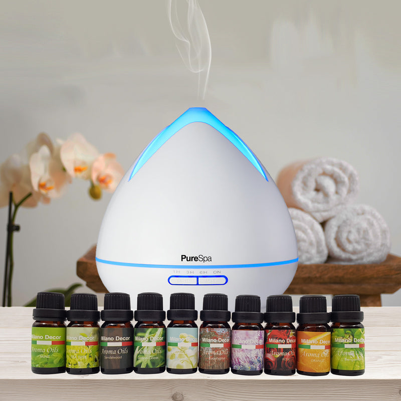 Purespa Diffuser Set With 10 Pack Diffuser Oils Humidifier Aromatherapy  White