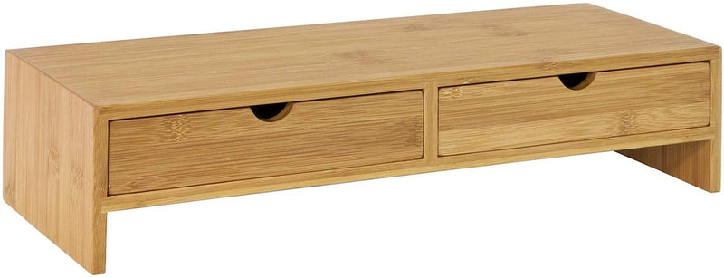 Bamboo Monitor Stand Desk Organizer with 2 Drawers