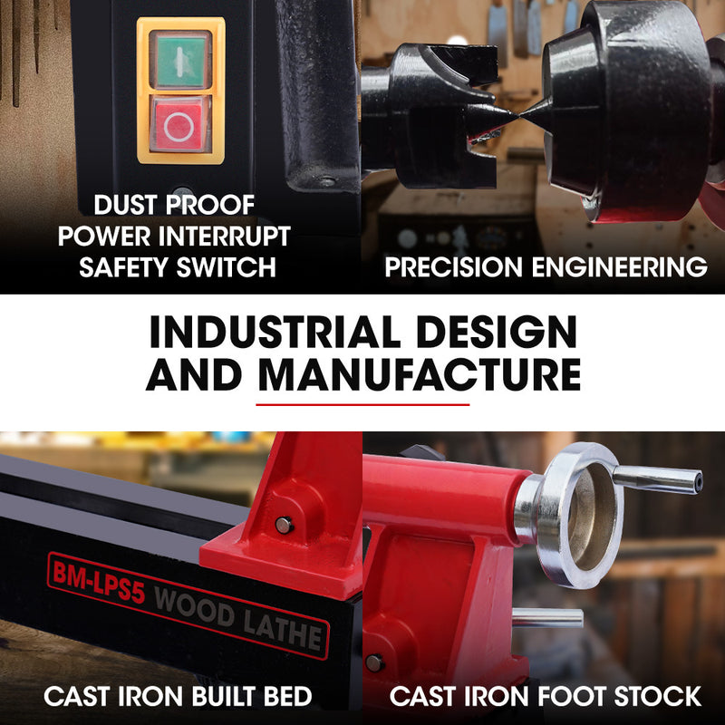 BAUMR-AG 450 x 254mm Heavy Duty Wood Lathe Turning Machine 400W S1 Motor, 5 Speed