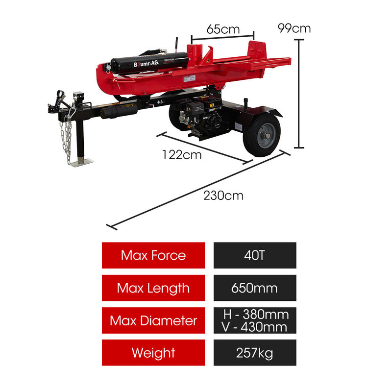 Baumr-AG 40 Tonne Petrol Hydraulic Horizontal and Vertical Towed Wood Log Splitter - HPS700