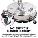 Jet-USA 18" Stainless Steel Pressure Washer Surface Cleaner with Yoke Handlebar, 3/8" Fitting, For Concrete Driveway Patio Floor